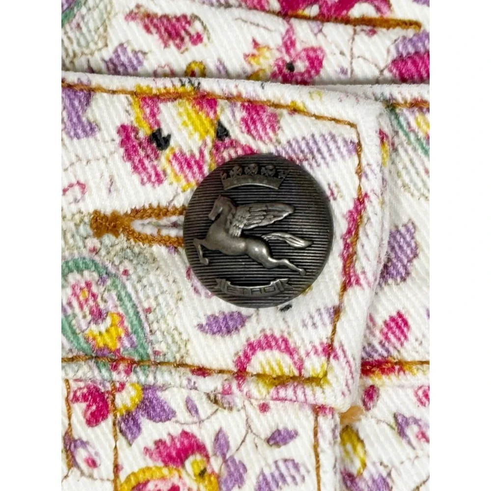 Etro Milano Womens Paisley Floral Print‎ Straight Leg Jeans White Pink Size 29
